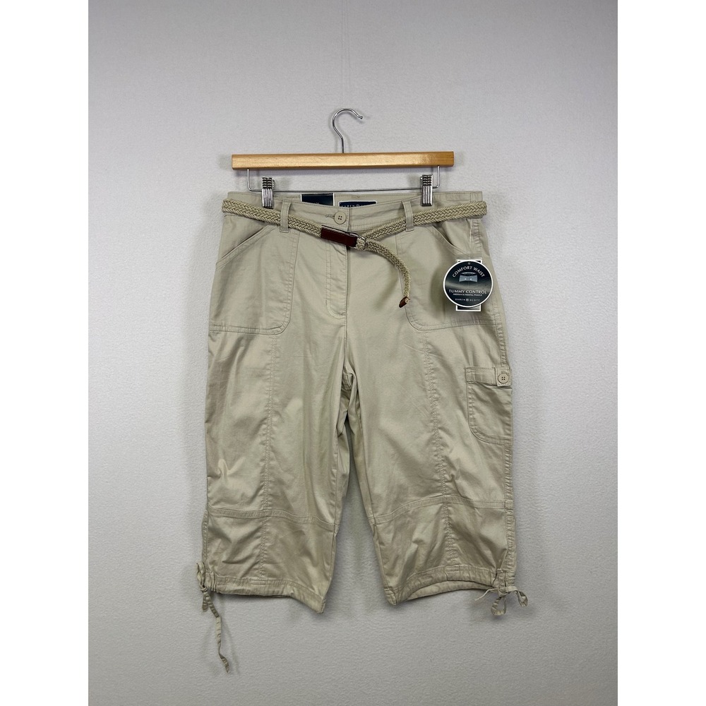Utility Gorpcore NWT Karen Scott Women 10 Khaki Tummy Control Belted Capri Pants
